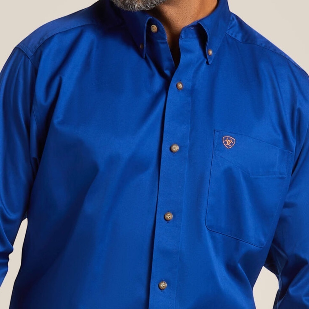 Ariat Men's Ultramarine Blue Solid Twill Button-Up Classic Fit Shirt Size Small - Picture 3 of 10